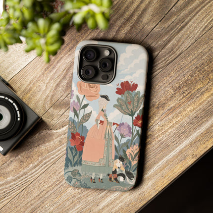 🌹🐈 The Lady And Puss In Boots Phone Case – Art Deco Floral Whimsy