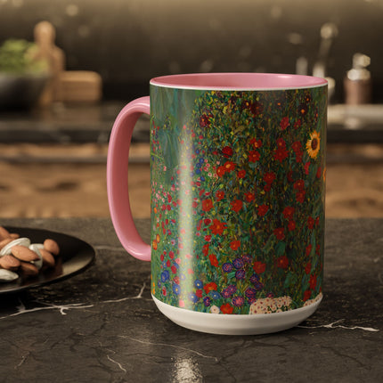 Farm Garden with Sunflowers by Gustav Klimt Colorful Mugs (11oz, 15oz)