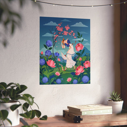 🌸☂️ The Lady Of The Falling Blossoms Matte Vertical Poster – Art Deco Garden Whimsy