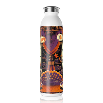 Theatrical Halloween Kabuki Mice on Teacup  Slim Water Bottle