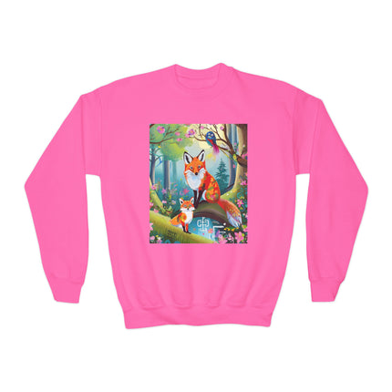 Mischievous Fox Youth Crewneck Sweatshirt – Playful Forest Fun