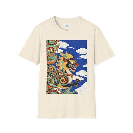 🦁☁️ The Celestial Snow Lion Softstyle T-Shirt – Tibetan Mythical Guardian & Sacred Clouds