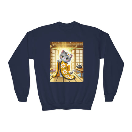 Playful Kitten in the Tea Room Youth Crewneck Sweatshirt