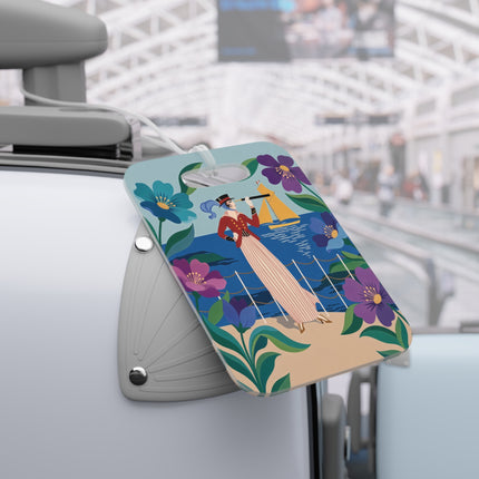 🌊🔭 The Lady Of The Seaside Lookout Luggage Tag – Art Deco Nautical Adventure