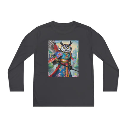 Cyberpunk Samurai Owl Youth Long Sleeve Competitor Tee – Futuristic Warrior & Neon Adventure