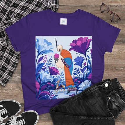🦌🌺 The Enchanted Garden Companion Cotton Tee – Art Deco Floral Whimsy