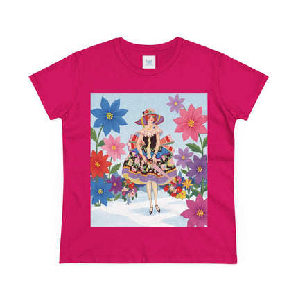 🌸❄️ The Winter Blossom Belle Cotton Tee – Art Deco Floral Fantasy