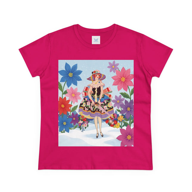 🌸❄️ The Winter Blossom Belle Cotton Tee – Art Deco Floral Fantasy