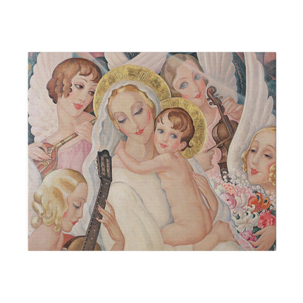 Madonna with Child and Musical Angels – 1935 Art Deco Painting by Gerda Wegener