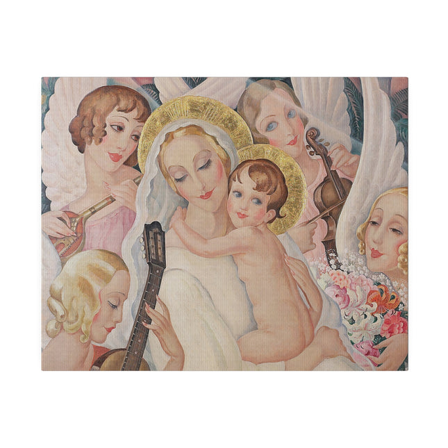 Madonna with Child and Musical Angels – 1935 Art Deco Painting by Gerda Wegener