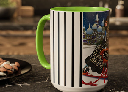 Elegant Winter Woman in Sleigh Colorful Mugs (11oz, 15oz)