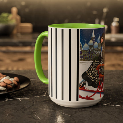 Elegant Winter Woman in Sleigh Colorful Mugs (11oz, 15oz)