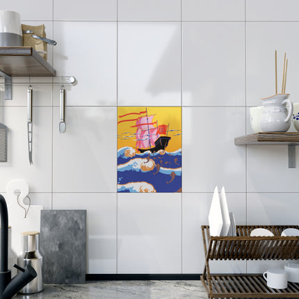Golden Seas and Whimsical Dreams Ceramic Tile