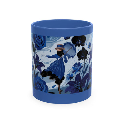 ☔💙 The Lady In The Blue Rain Garden Ceramic Mug – Art Deco Floral Elegance