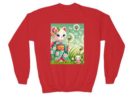 Geisha Kitten and the Dandelion Wish Youth Crewneck Sweatshirt