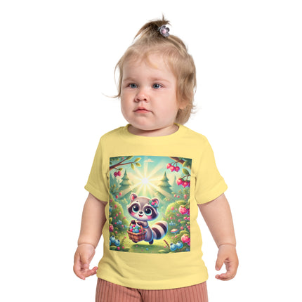 Raccoon’s Berry Basket Baby T-Shirt – Sweet Woodland Charm & Sunny Adventures