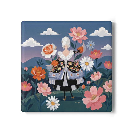 🌸🎀 The Grand Floral Promenade Ceramic Coaster – Art Deco Fashion Fantasy