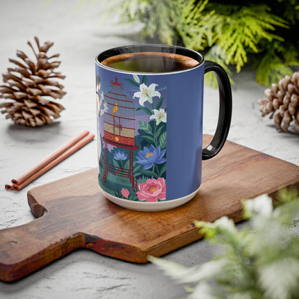 Whispers to the Golden Songbird Colorful Mugs – Art Deco Garden Elegance