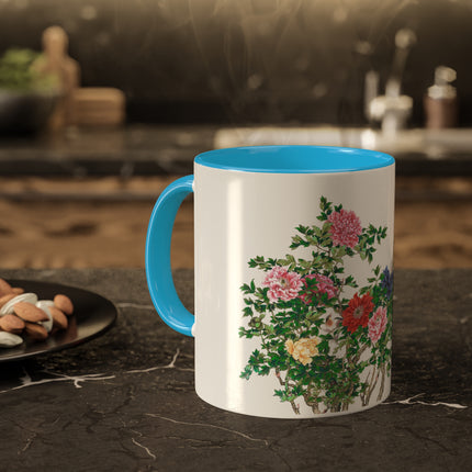 Peonies and Birds by Okamoto Shuki Colorful Mugs, 11oz