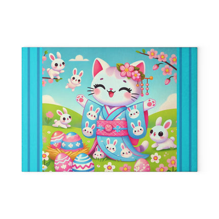 Springtime Kitten’s Easter Joy Glass Cutting Board
