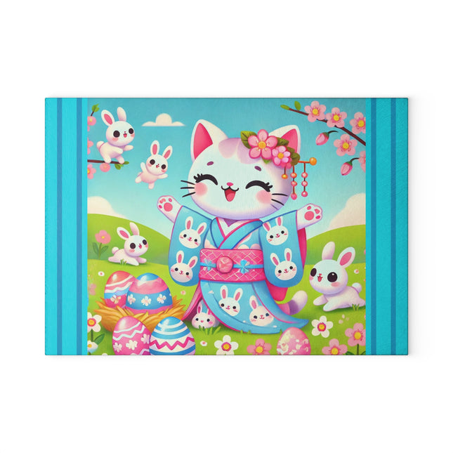 Springtime Kitten’s Easter Joy Glass Cutting Board