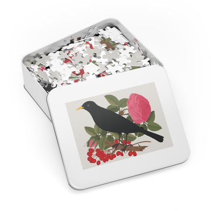 Blackbird & Rose Jigsaw Puzzle with Tin