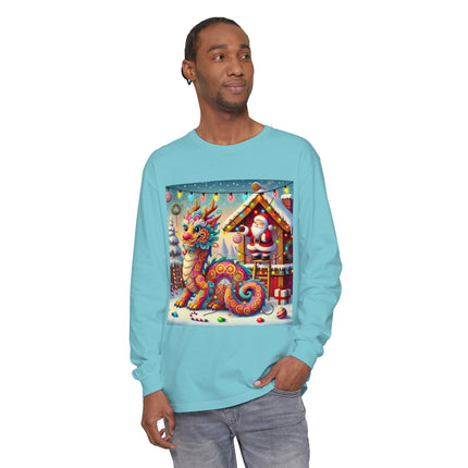 Playful Dragon's Christmas Unisex Garment-dyed Long Sleeve T-Shirt
