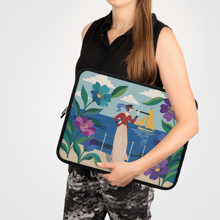 ⚓🌸 The Lady At The Seaside Laptop Sleeve – Art Deco Nautical Elegance
