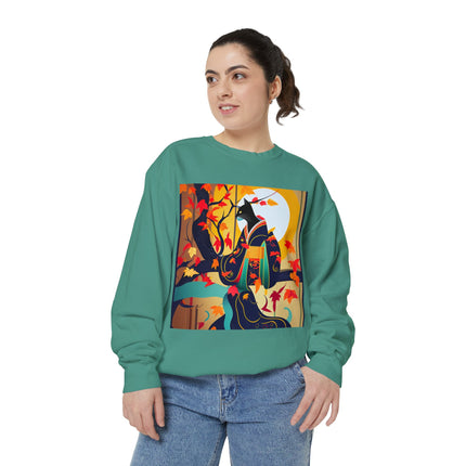 Black Cat in Kimono Unisex Garment-Dyed Sweatshirt