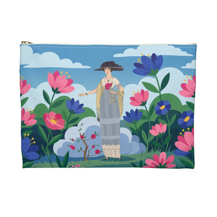🌸🎩 The Lady Of The Grand Flower Garden Accessory Pouch – Art Deco Fashion Illustration