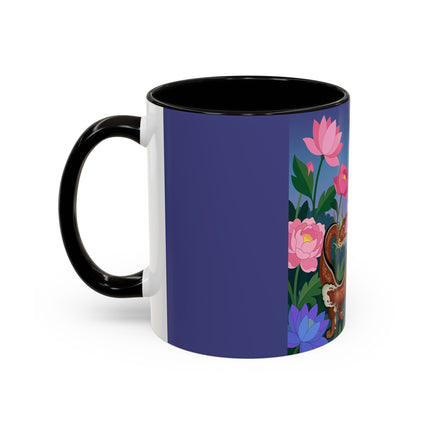 The Lady And The Garden Dragon Colorful Mugs – Art Deco Mythical Botanical Elegance