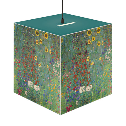 Farm Garden with Sunflowers by Gustav Klimt Light Cube Lamp