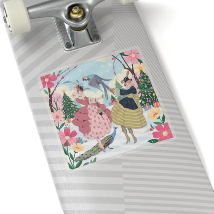 🦜🎄 The Christmas Parrot Promenade Kiss-Cut Sticker – Art Deco Holiday Fantasy