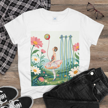 🌼🎈 The Garden Balloon Dancer Cotton Tee – Art Deco Floral Whimsy