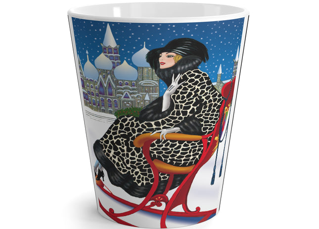 Elegant Winter Woman in Sleigh Latte Mug