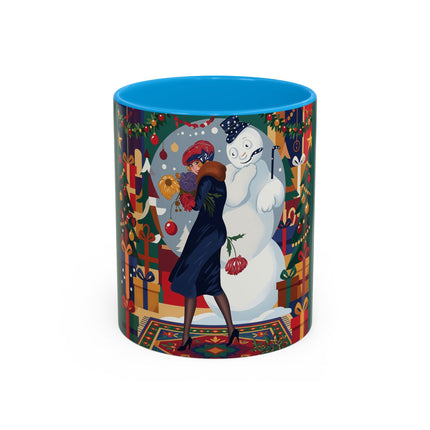 ☃️🎄 The Snowman's Christmas Companion Colorful Mug – Art Deco Holiday Fantasy