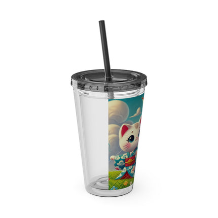 Geisha Kitten and the Dragon Kite Sunsplash Tumbler with Straw, 16oz
