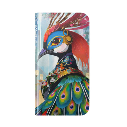 🦚🌸 Techno Plumes Peacock Flip Case – Neon Elegance & Sakura Dreams