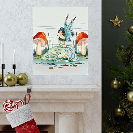 🧚🍄 The Lady Of The Enchanted Mushroom Garden Matte Vertical Poster – Art Deco Fairy Fantasy