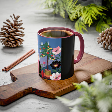 🌹🎄 The Lady Of The Candlelit Rose Tree Colorful Mug – Art Deco Christmas Garden