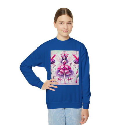 Fuchsia Fairy Youth Crewneck Sweatshirt – Vibrant Color, Floral Magic & Whimsical Elegance