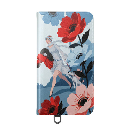 🌺🐕 The Lady Of The Flower Walk Flip Case – Art Deco Garden Stroll