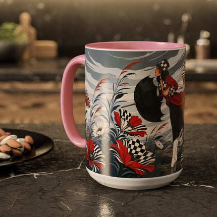☔🌹 The Scarlet Checkerboard Rainstorm Colorful Mug – Art Deco Floral Elegance