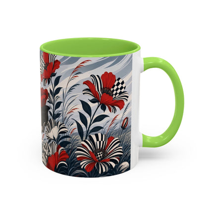 ☔🌹 The Scarlet Checkerboard Rainstorm Colorful Mug – Art Deco Floral Elegance