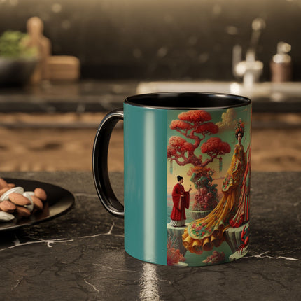 Cherry Blossom Courtesans & Crimson Crab Colorful Mug – Imperial Elegance & Playful Charm