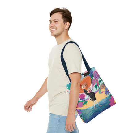 ☂️🌺 The Lady Of The Seaside Parasol Tote Bag – Art Deco Floral Fashion