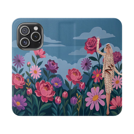 🌸☁️ The Lady Among The Giant Flowers Flip Case – Art Deco Floral Fantasy