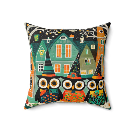 Night of the Trick-or-Treating Owlets Spun Polyester Square Pillow