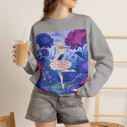🌸🩰 The Enchanted Garden Ballet Crewneck Sweatshirt – Art Deco Floral Whimsy