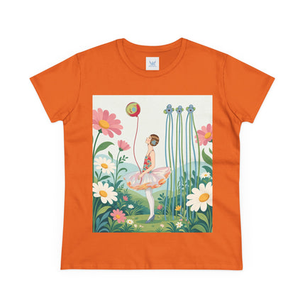 🌼🎈 The Garden Balloon Dancer Cotton Tee – Art Deco Floral Whimsy